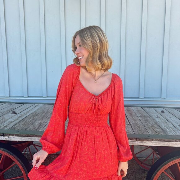 Ruffle Mini Dress with Puff Sleeves - Picture 1 of 3